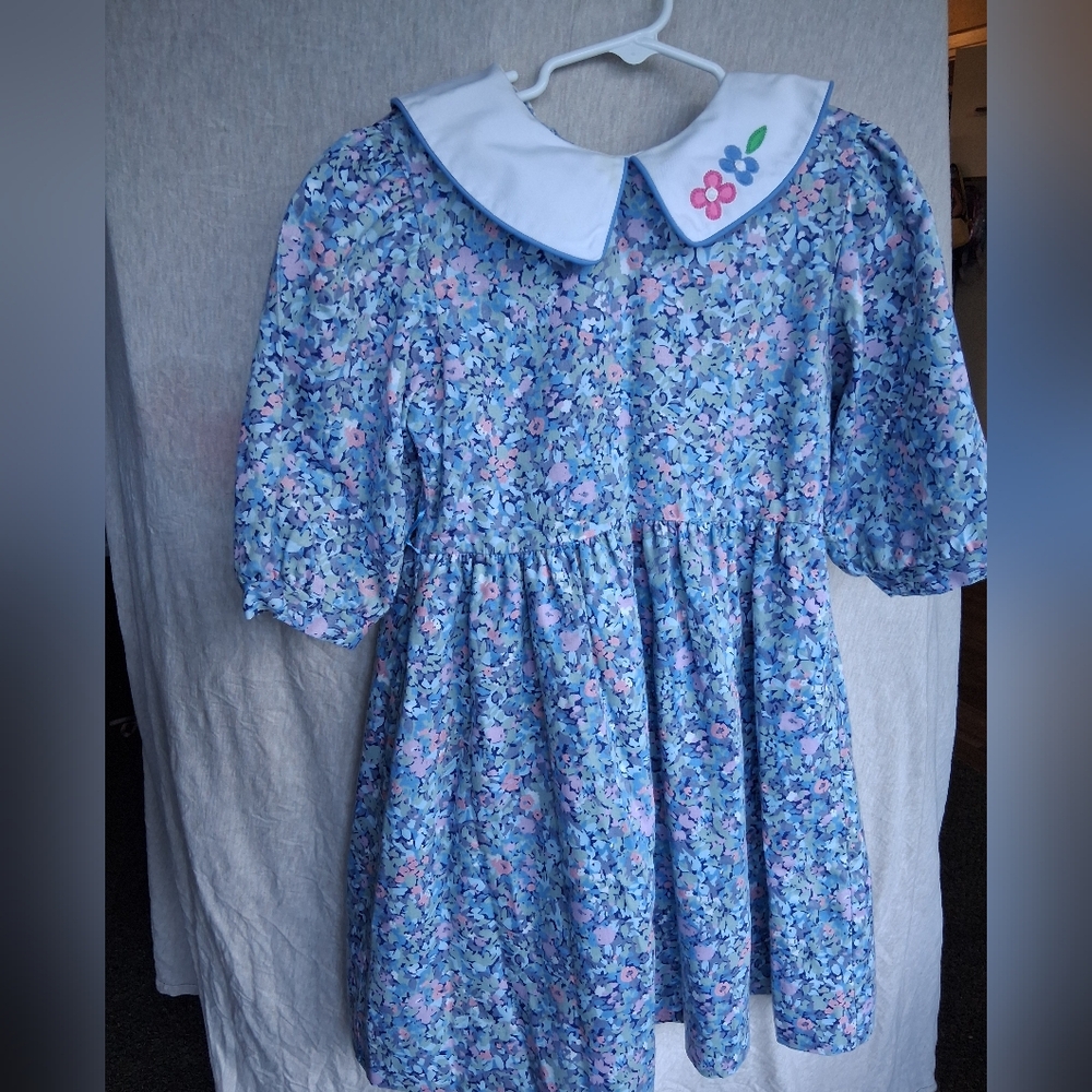 Floral Blue Dress with White Collar